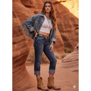 Maurices Premium Girls Jeans S Bling Pockets Thick Stitch Western Y2K‎ Boho